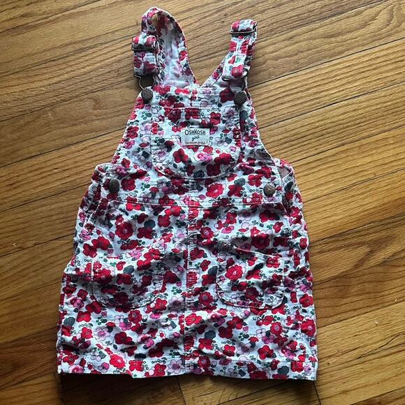 OshKosh B’gosh Red & White Floral Corduroy Overall Dress – Toddler 4 - Picture 1 of 4